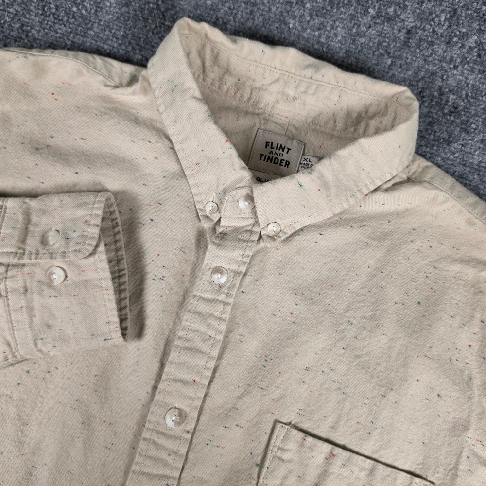 Flint and Tinder Donegal Shirt Mens XL Beige Speckled Slim Fit Button Down